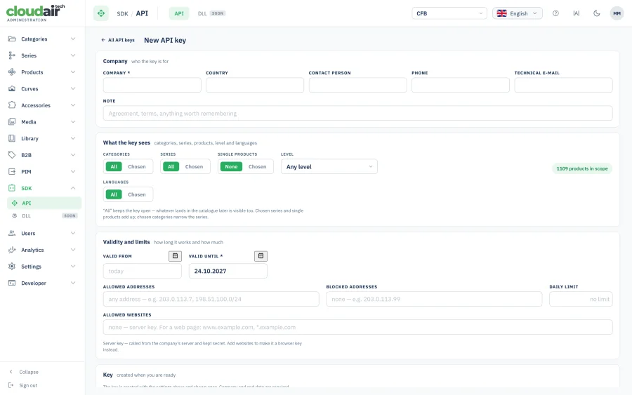 An API key per company