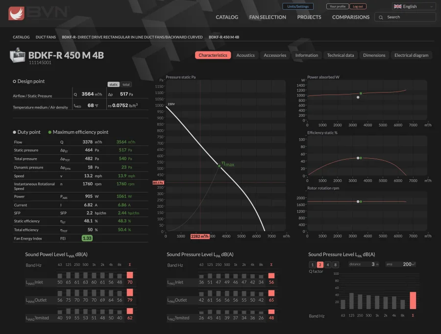 BVN fan selection software, dark mode