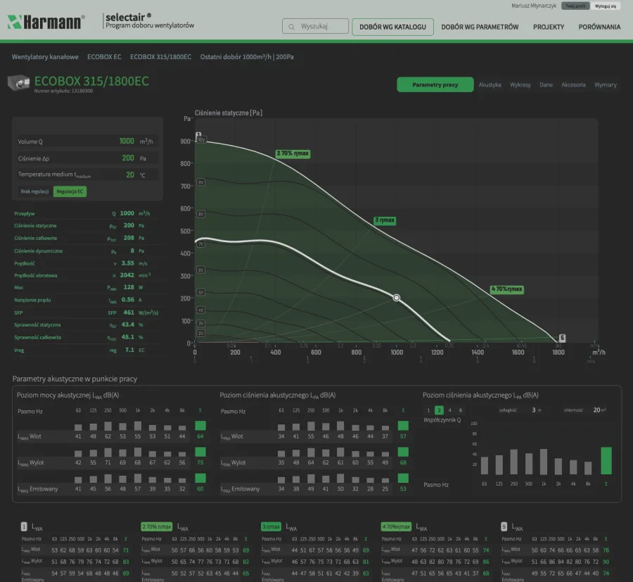 Harmann fan selection software, dark mode
