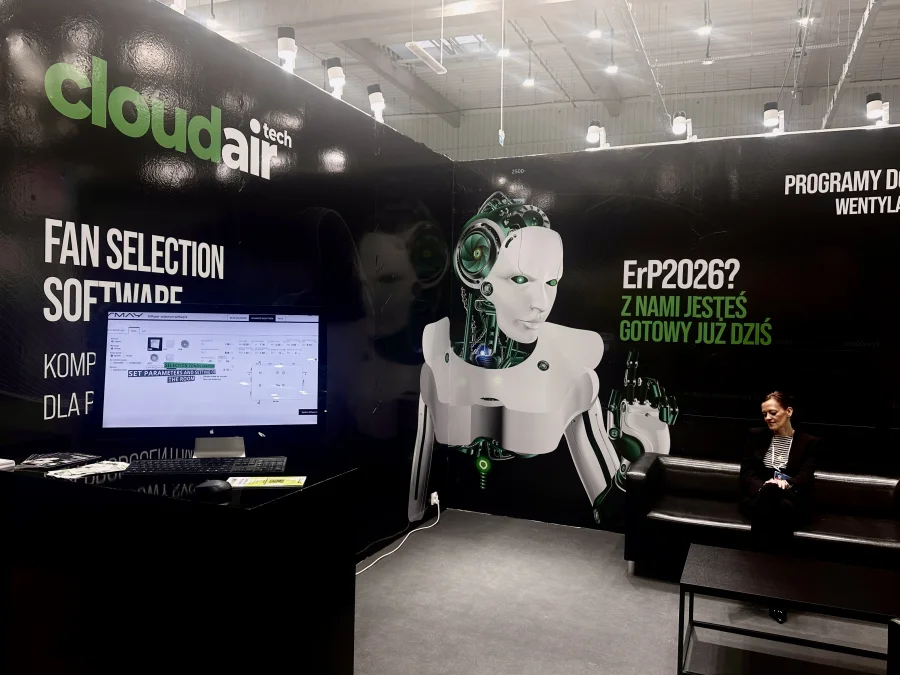 Fan selection software demonstrated on a trade fair screen