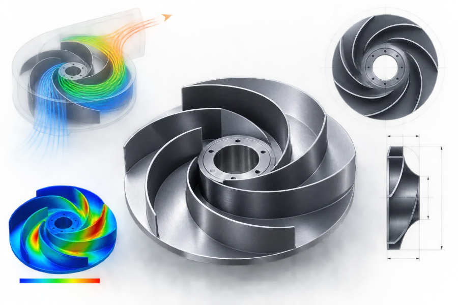 Centrifugal fan impeller and volute casing design render