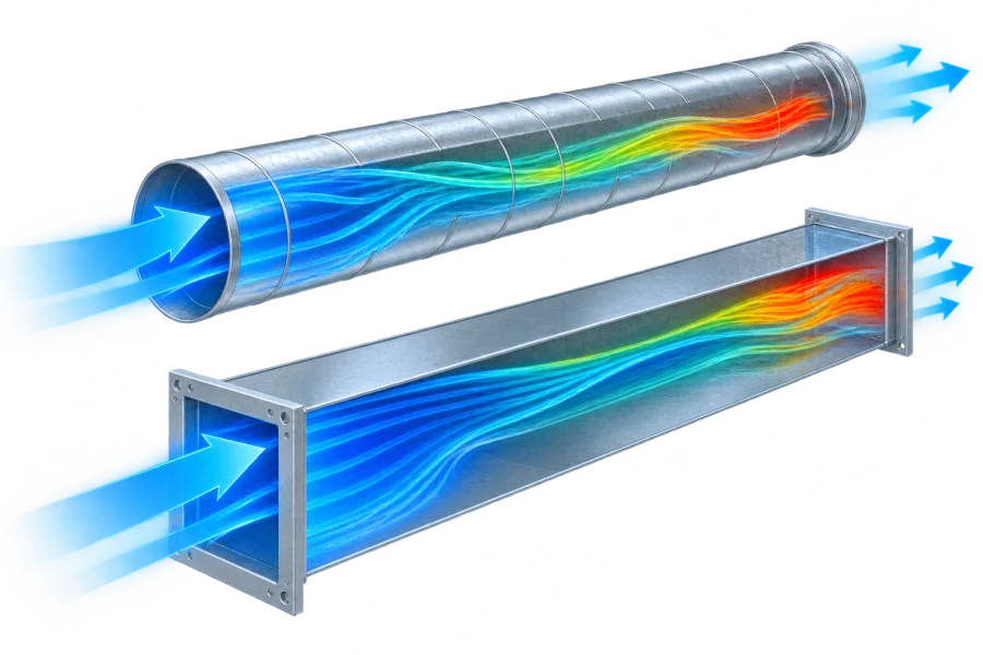 Duct section with airflow and pressure drop readout