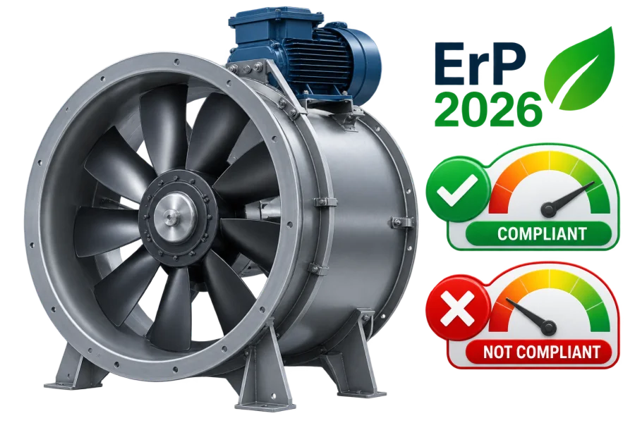 Fan with an ErP 2026 compliance rating badge