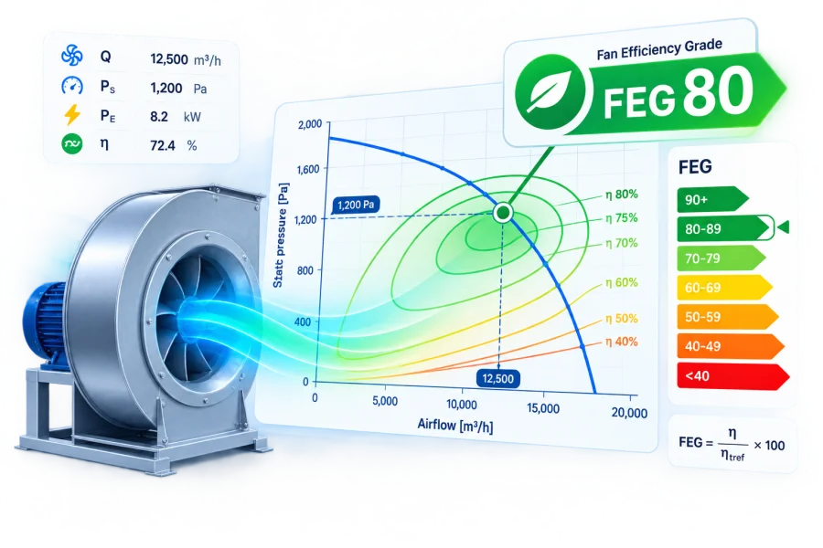Fan with an AMCA Fan Efficiency Grade curve chart