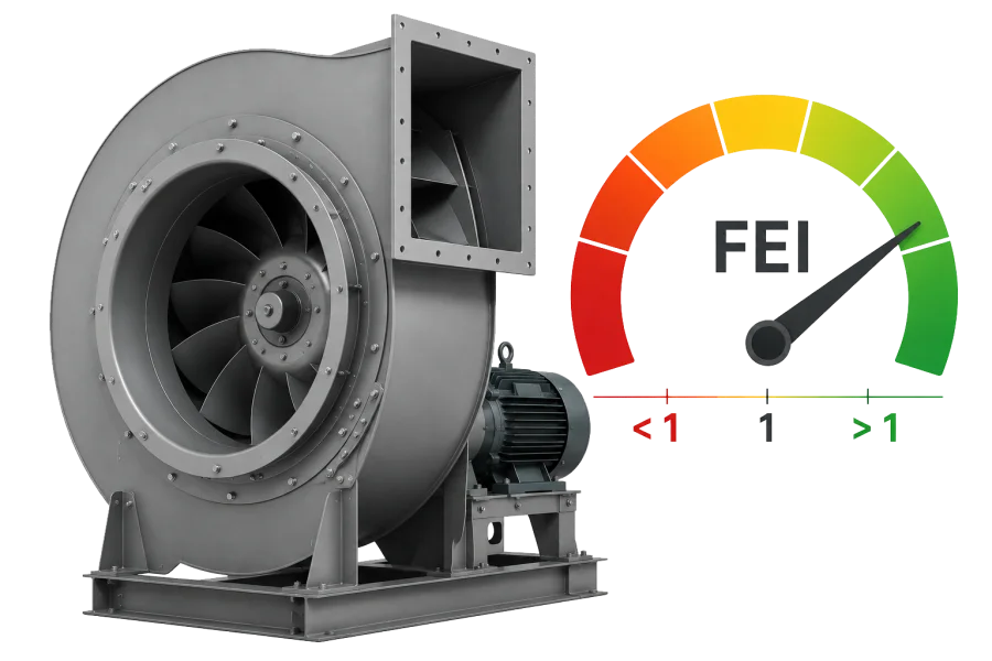 Centrifugal fan with a Fan Energy Index compliance gauge