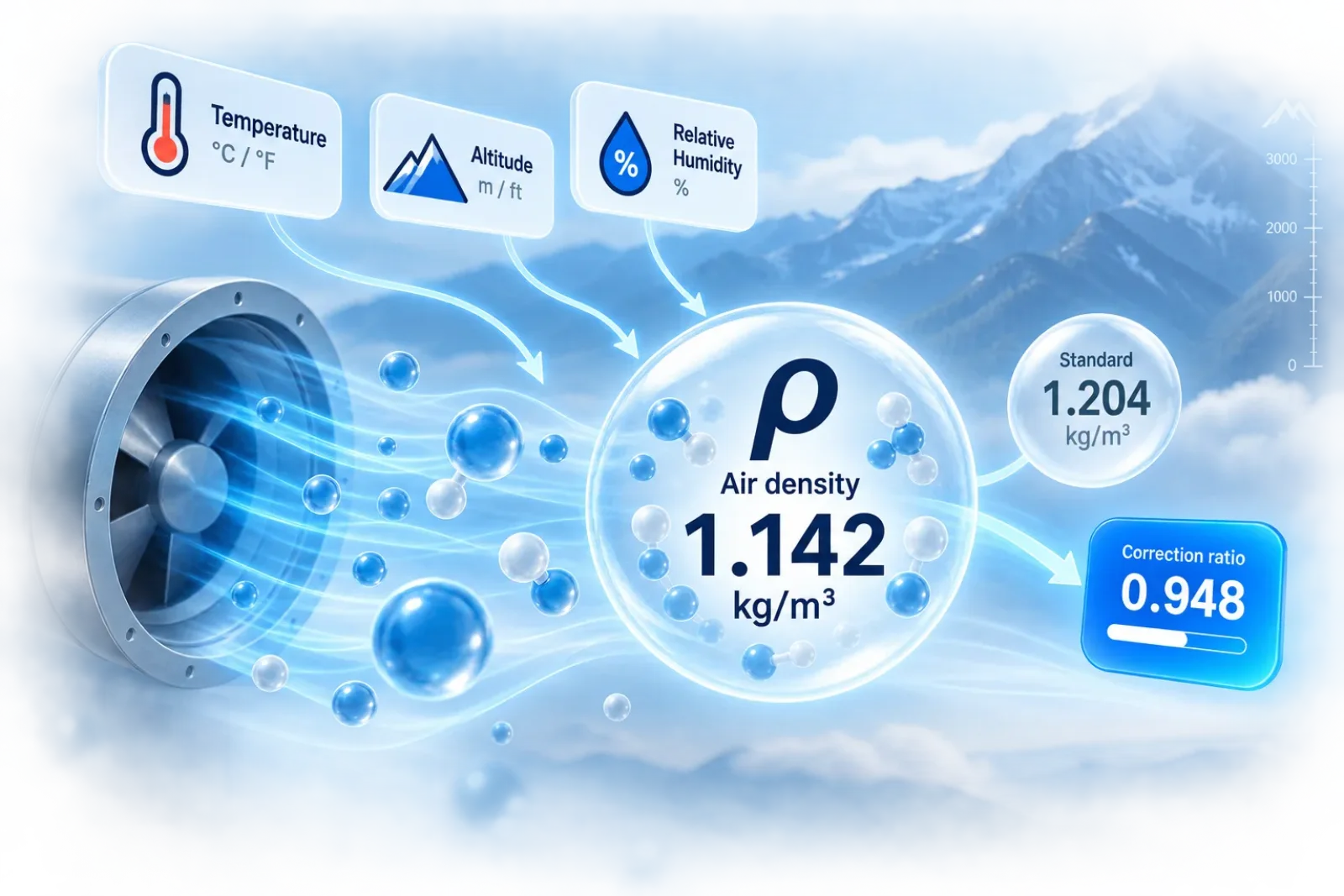 Air density readout against altitude and temperature