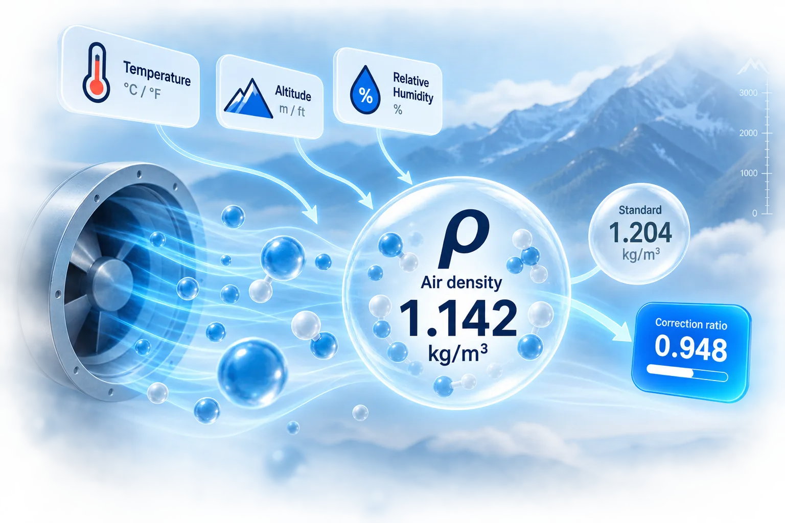 Air density readout against altitude and temperature