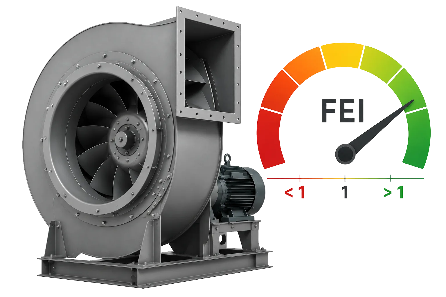 Centrifugal fan with a Fan Energy Index compliance gauge