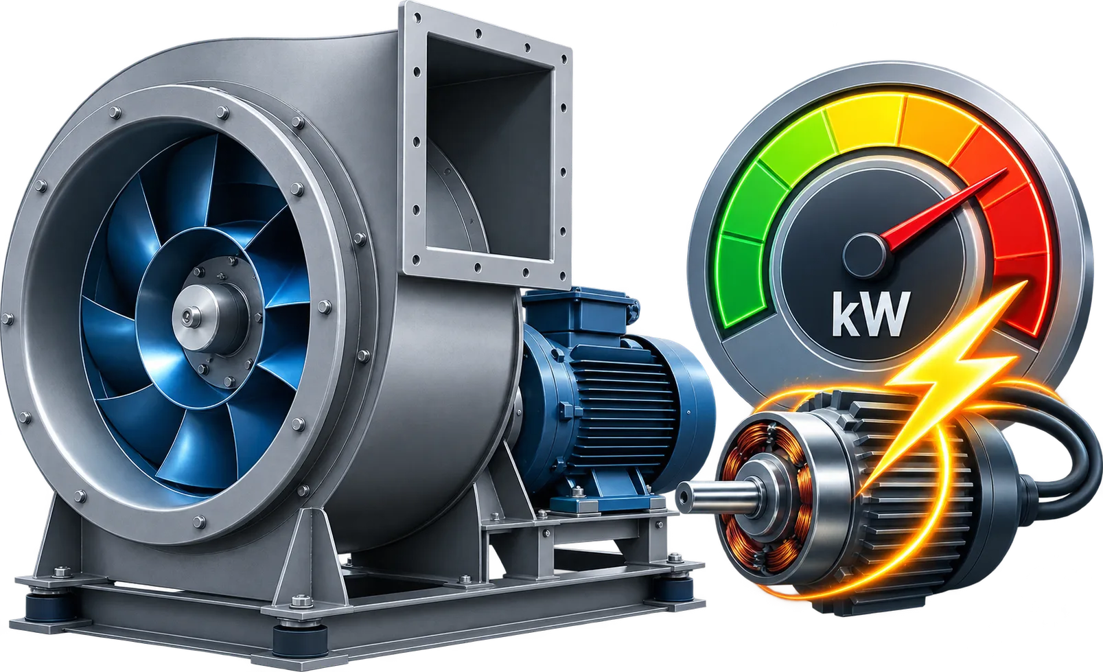 Fan and motor with a power consumption gauge