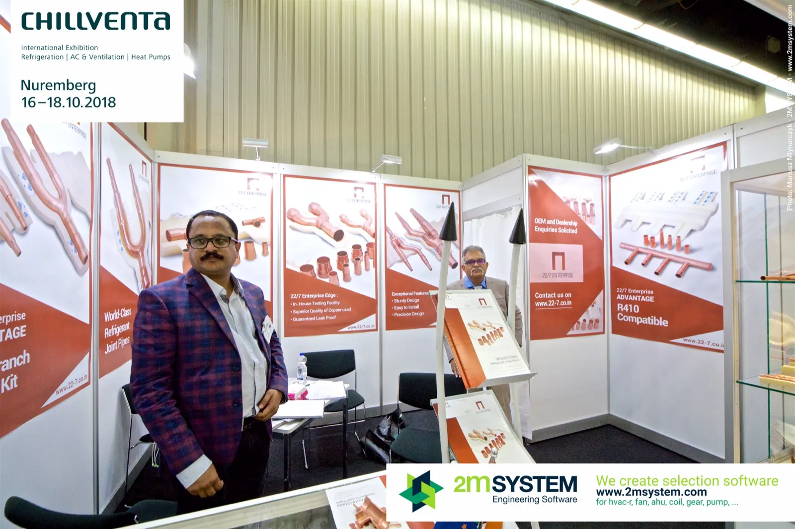 22/7 Enterprise stand with copper refrigerant branch joint posters at Chillventa 2018