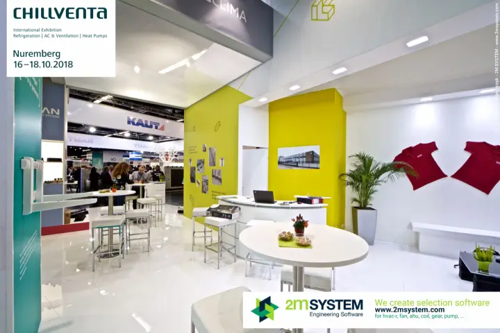 2Emmeclima lounge with yellow walls, bar tables and branded shirts on display at Chillventa 2018