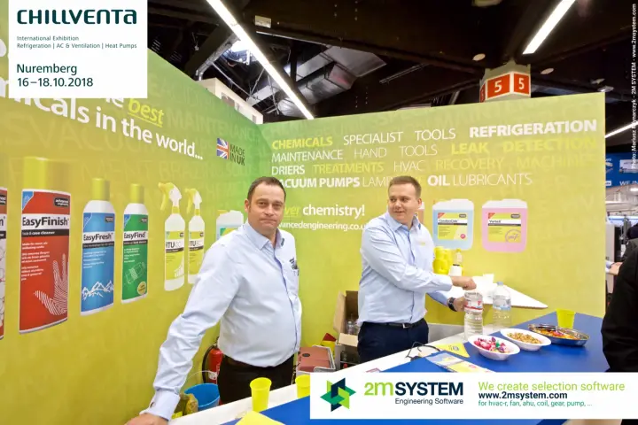 Advanced Engineering staff at the counter by the chemicals wall at Chillventa 2018