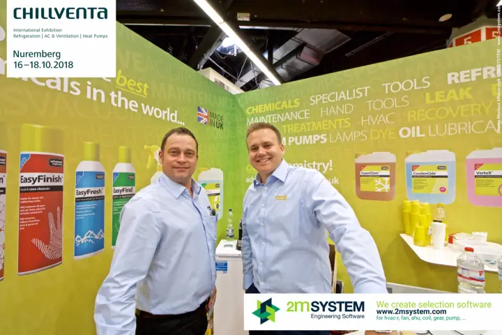 Advanced Engineering team portrait in front of EasyFinish graphics at Chillventa 2018