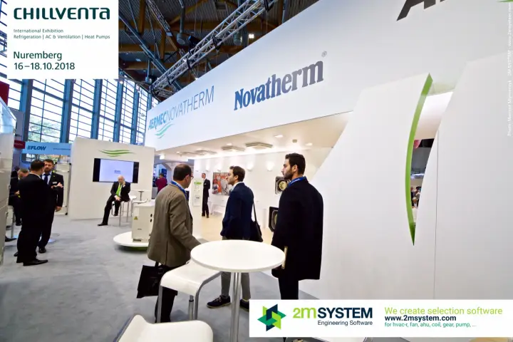 Aermec Novatherm stand front with curved white walls and green accents at Chillventa 2018
