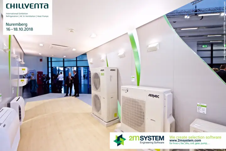 Aermec outdoor units and floor-standing units in the stand's display corridor at Chillventa 2018
