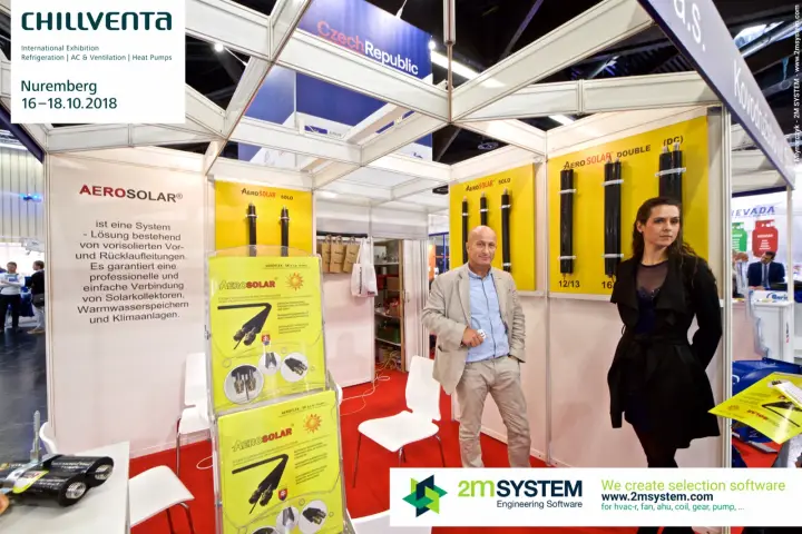 Aerosolar booth with pre-insulated solar pipe samples on yellow panels