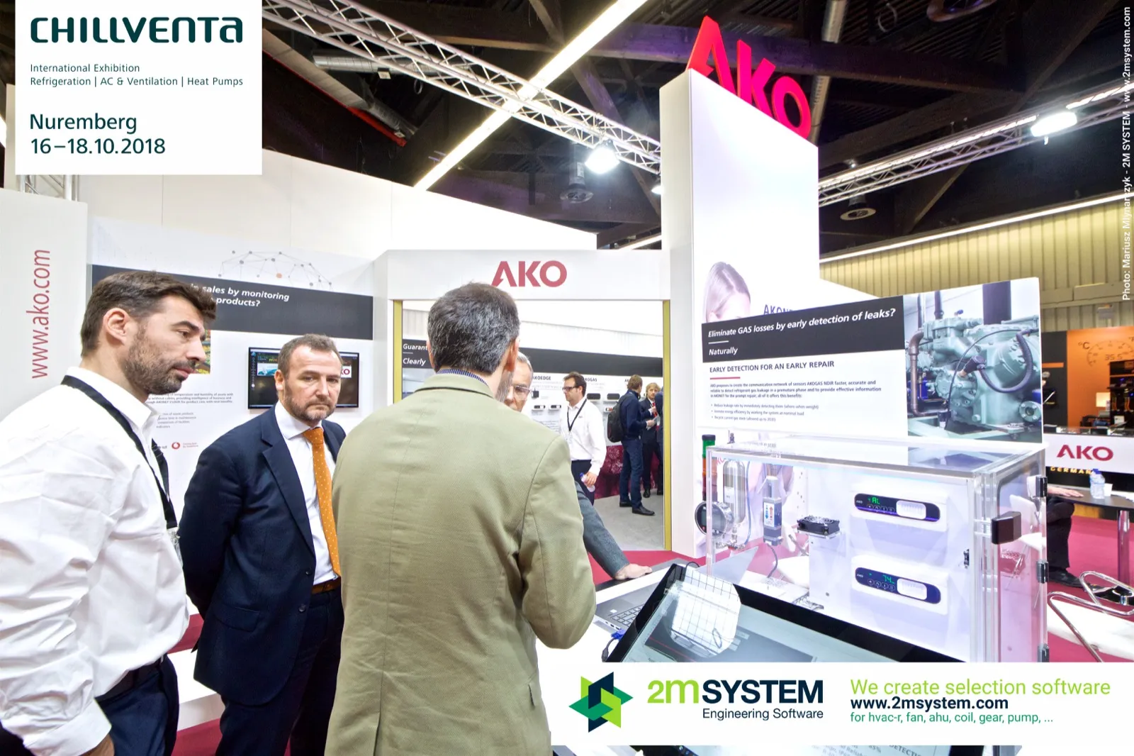 AKO refrigerant leak detection demo with controllers in a clear acrylic case at Chillventa 2018