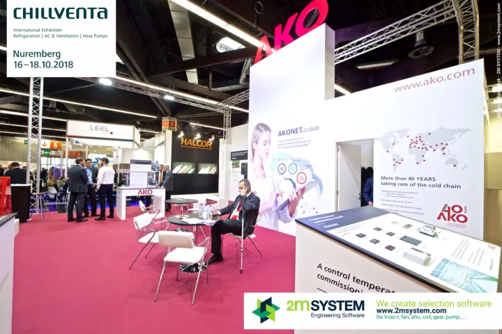 AKO stand with AKONET.cloud wall and controller display table at Chillventa 2018