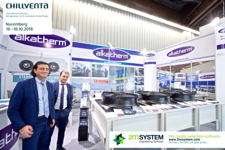 Alkatherm stand with a three-fan cooler unit and brochures