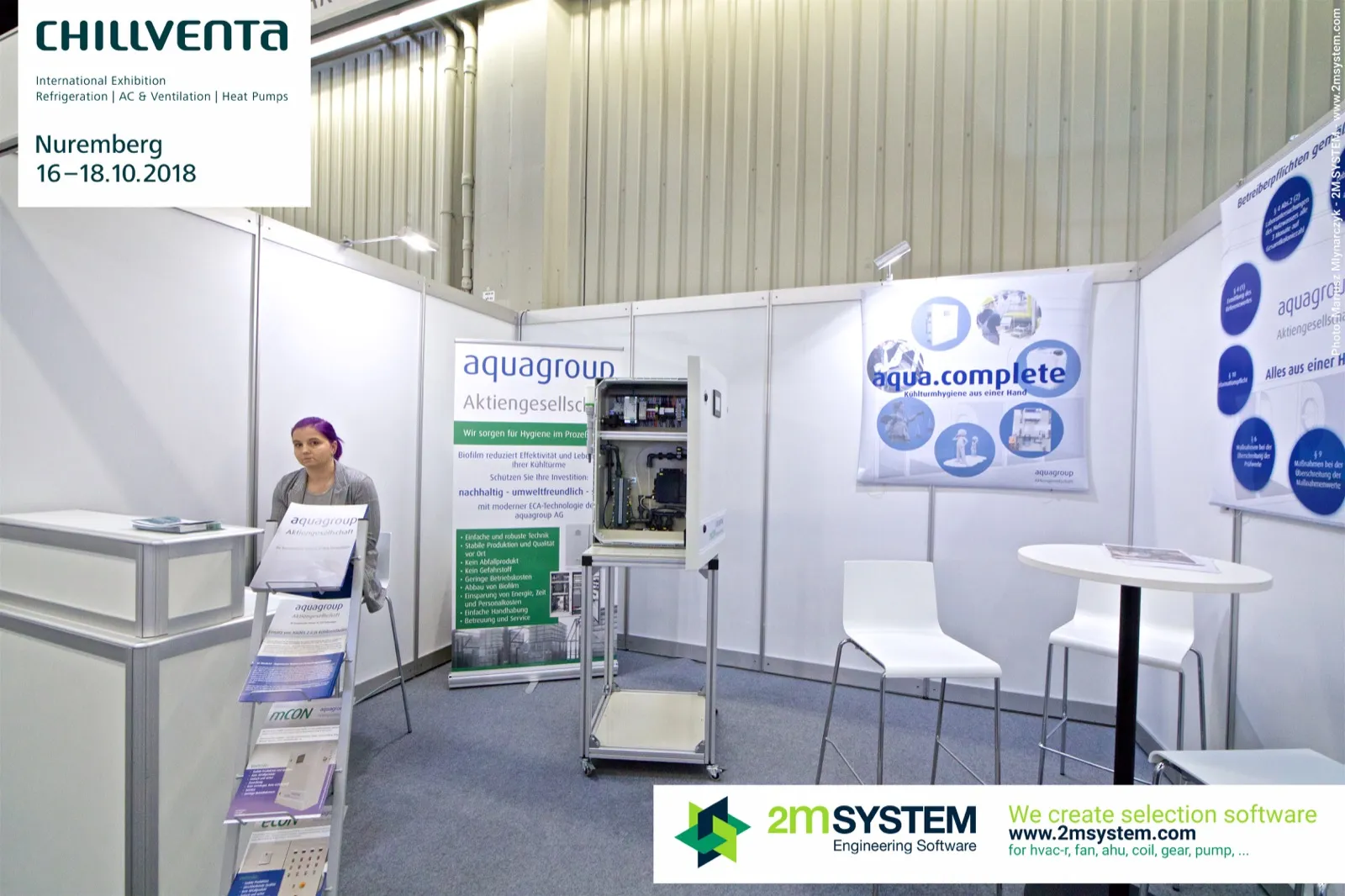 Aquagroup stand with open cooling tower hygiene control cabinet at Chillventa 2018