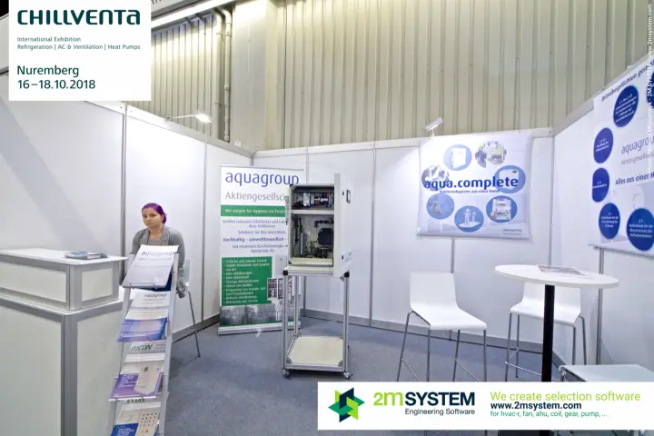 Aquagroup stand with open cooling tower hygiene control cabinet at Chillventa 2018