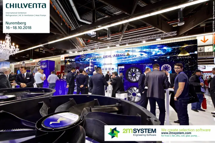 Axial fan impeller in the foreground of a crowded Ziehl-Abegg stand