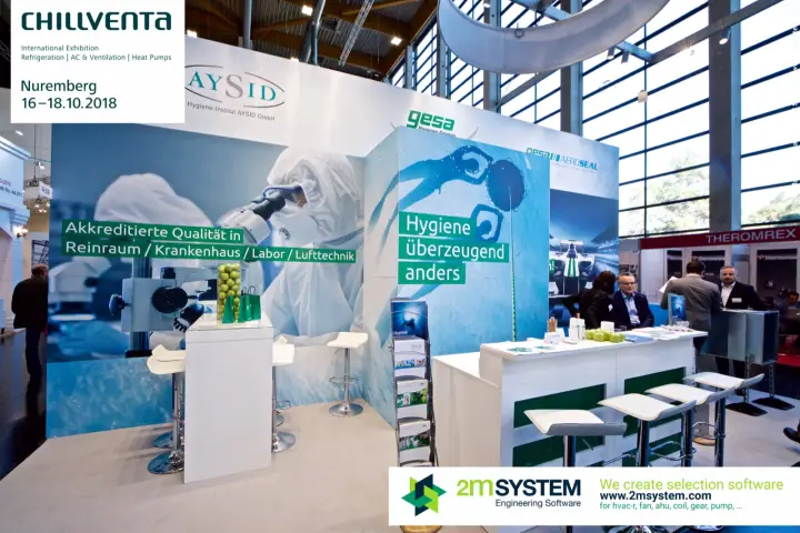AYSID and gesa hygiene stand with cleanroom laboratory graphics at Chillventa 2018