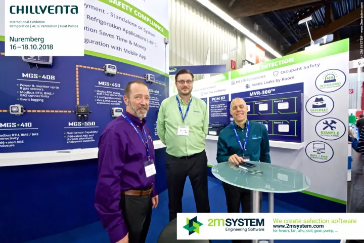 Bacharach team in front of MVR-300 VRF leak detection graphics