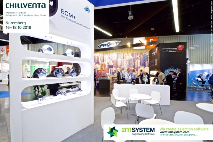 Backlit ECM+ fan shelves on the Weiguang stand at Chillventa 2018