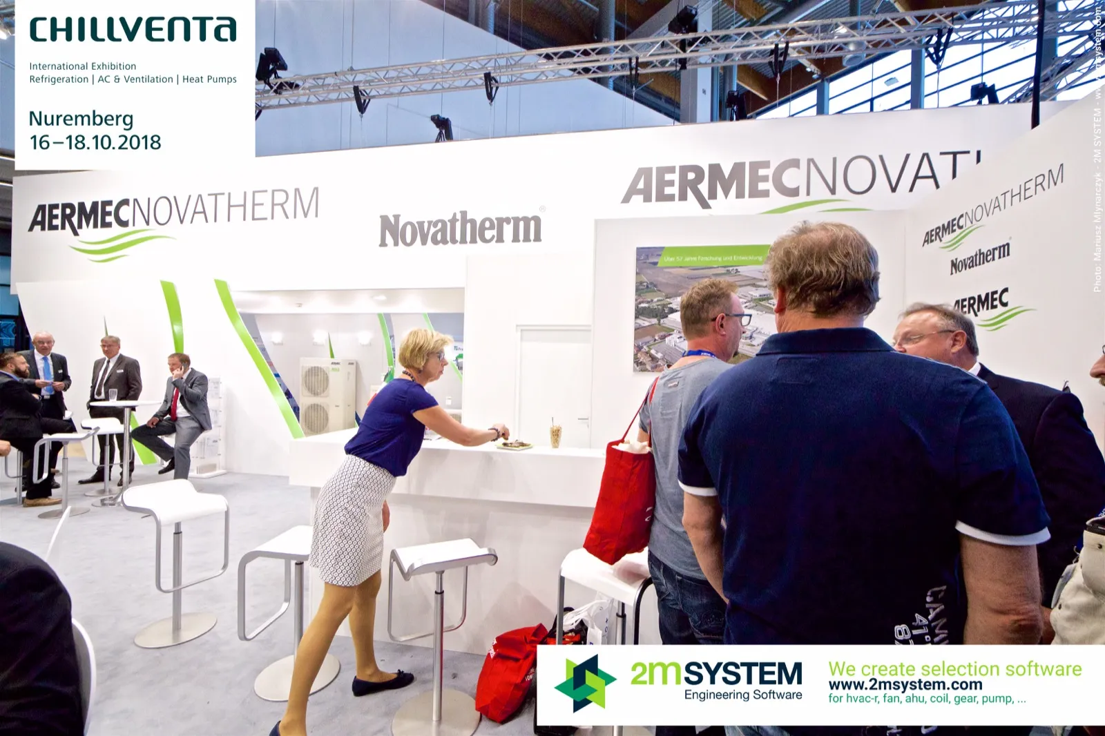 Bar counter and factory photo on the Aermec Novatherm stand at Chillventa 2018