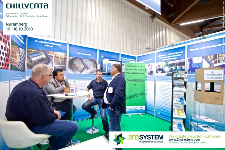 Baumhöfener stand with BamaGreen roll-up and heat exchanger cleaning panels