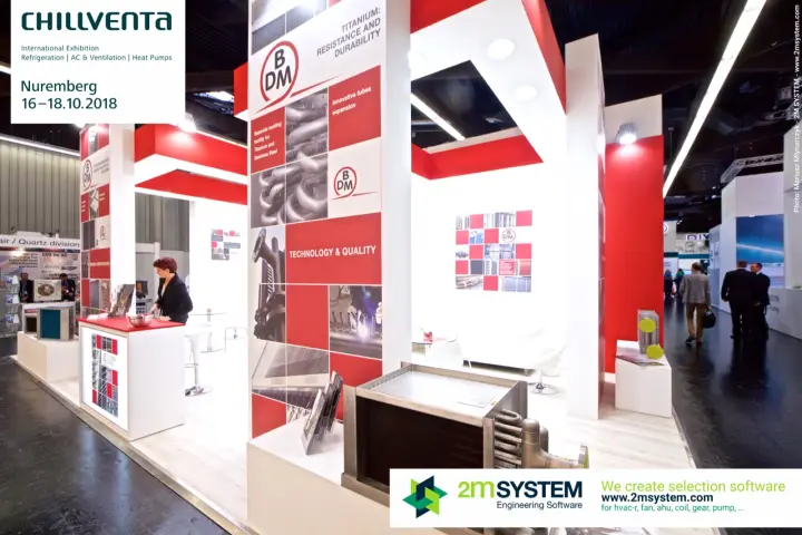 BDM red and white stand with stainless heat exchanger at the corner at Chillventa 2018
