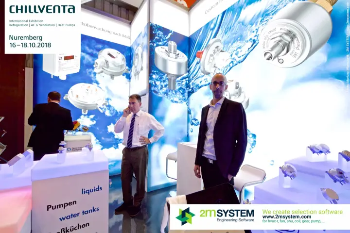 Beck Sensortechnik stand with backlit walls showing pressure switches and sensors at Chillventa 2018