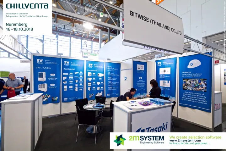 Bitwise (Thailand) shell-scheme stand with VRF, chiller and AC product banners at Chillventa 2018