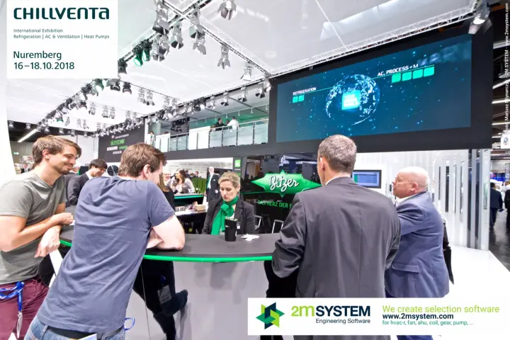Bitzer counter with green illuminated logo and globe video wall at Chillventa 2018