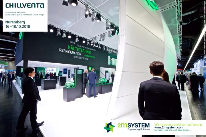 Bitzer multilingual "Kältetechnik" wall above compressor plinths at Chillventa 2018