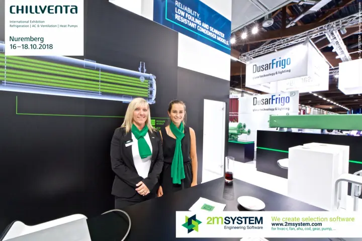 Bitzer team beneath a condenser slogan on low fouling and seawater resistance at Chillventa 2018