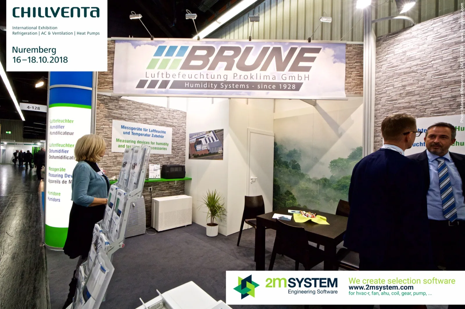 Brune humidity systems stand with stone-effect walls and measuring devices at Chillventa 2018