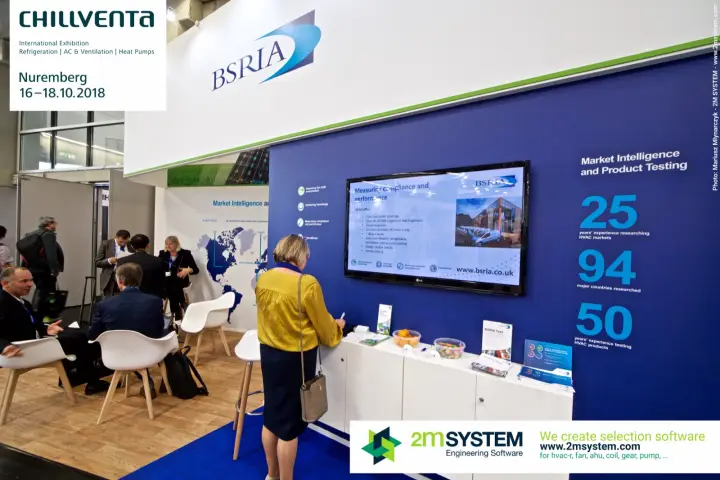 BSRIA wall with key figures and a screen on compliance testing
