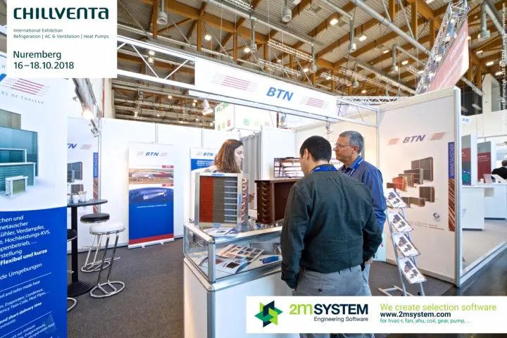 BTN heat exchanger coils displayed on a glass counter at Chillventa 2018