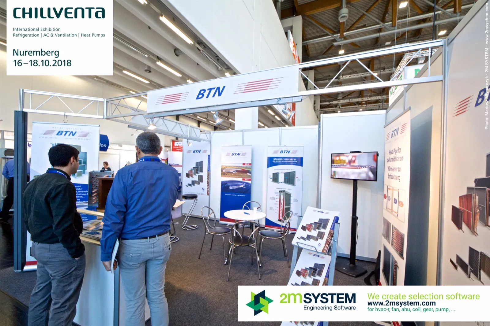 BTN shell-scheme stand with heat pipe banner and product roll-ups at Chillventa 2018