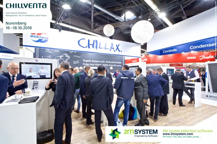 Busy Güntner stand under the CHILLAX fascia and globe lamps at Chillventa 2018