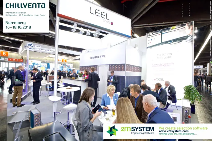 Busy LEEL Coils stand with meeting tables and myCOIL software panel