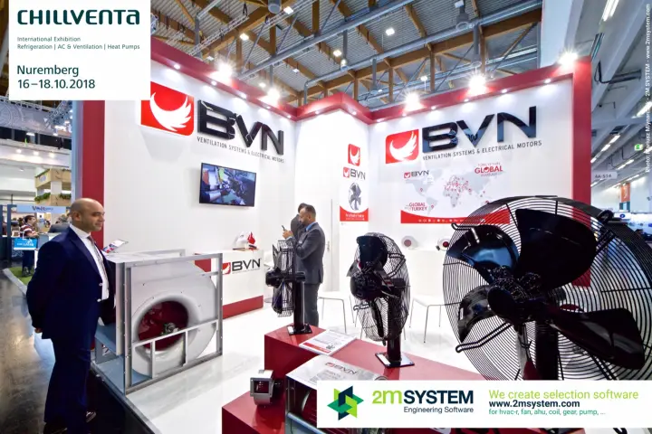 BVN axial and centrifugal fans displayed on red plinths