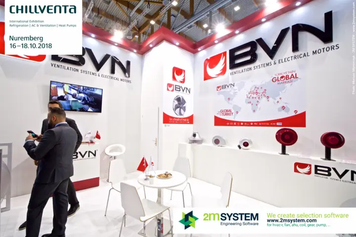 BVN stand interior with inline duct fans and red fans on a shelf