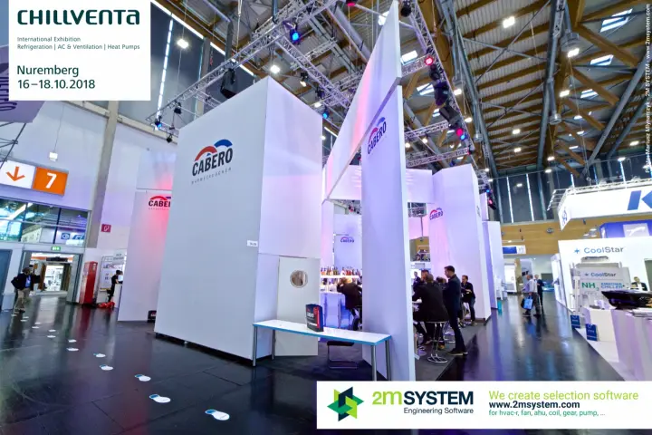 Cabero island stand with tall white towers and pink lighting at Chillventa 2018