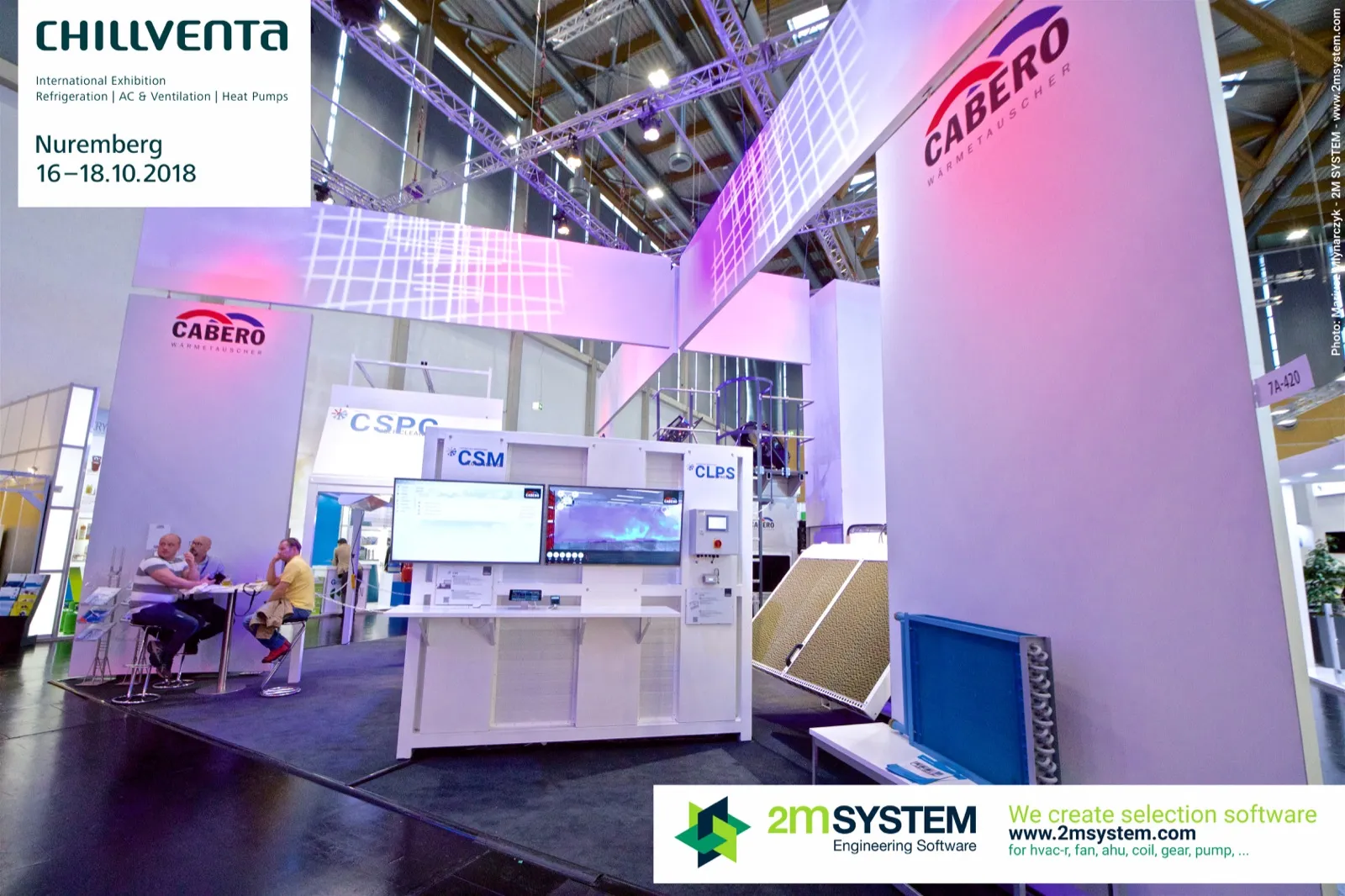 Cabero stand with CSM and CLPS demo unit and finned coil display at Chillventa 2018