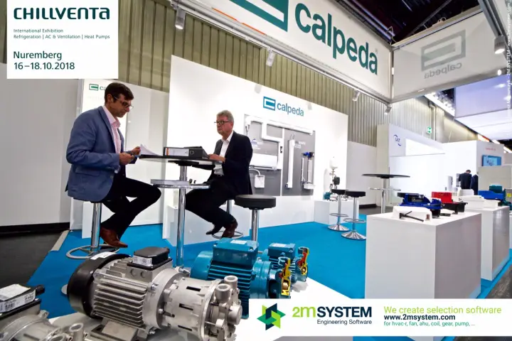 Calpeda centrifugal pumps with sectioned casing in the foreground at Chillventa 2018