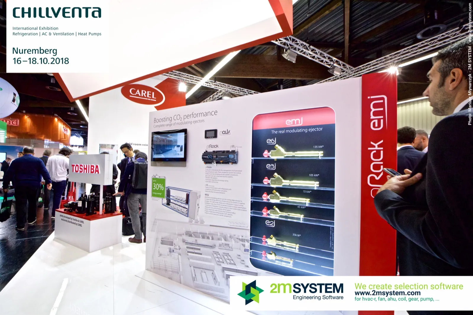 Carel emj modulating ejectors and pRack panel with Toshiba compressors at Chillventa 2018