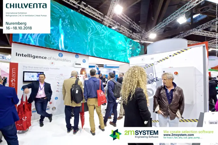 Carel heaterSteam humidifier area under a long LED video wall at Chillventa 2018